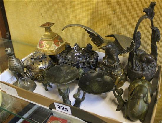 Collection of decorative metalware stands and ornaments